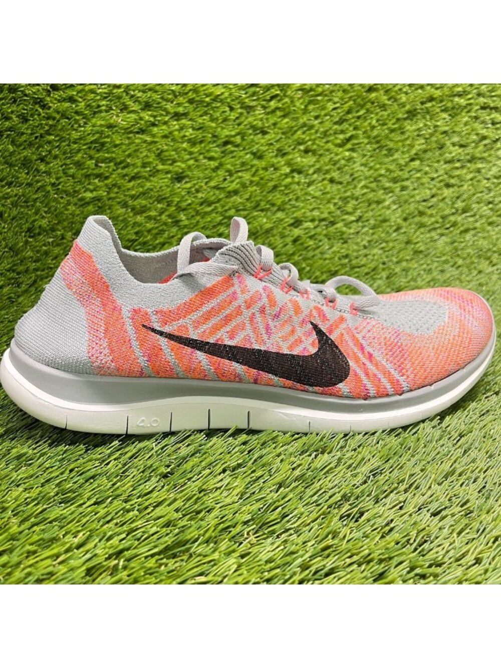 Nike Free 4.0 Flyknit Womens Size 11 Gray Pink Athletic Running Shoes Sneakers
